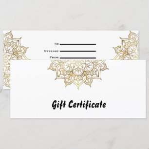 Gold & White Mandala Elegantes Geschenkzertifikat Einladung