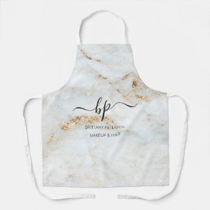 Gold White Marble Business Staff Uniform Monogram Schürze