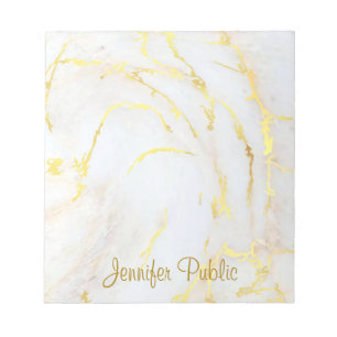 Gold White Marble Handwritten Script Elegant Notizblock