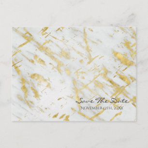 Gold & White Marmor Glam Elegant Heiratsantrag Ankündigungspostkarte