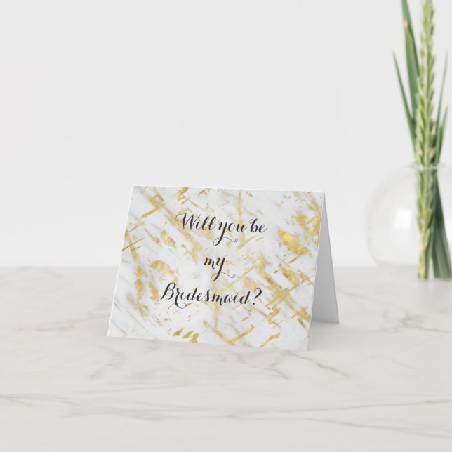 Gold & White Marmor Werden Sie meine Bridesmaid se Einladung (Vorderseite)