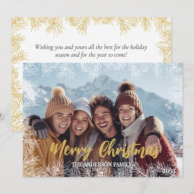 Gold White Modern Elegantes Foto Weihnachten (Vorne/Hinten)
