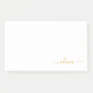 Gold White Modern Script Girls Monogram Name Post-it Klebezettel