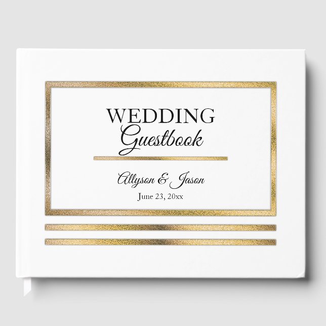 Gold | White Modern Simple Elegante Wedding Gästebuch (Vorderseite)