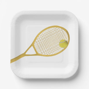Gold & White Modern Tennis Ball Racket Pappteller