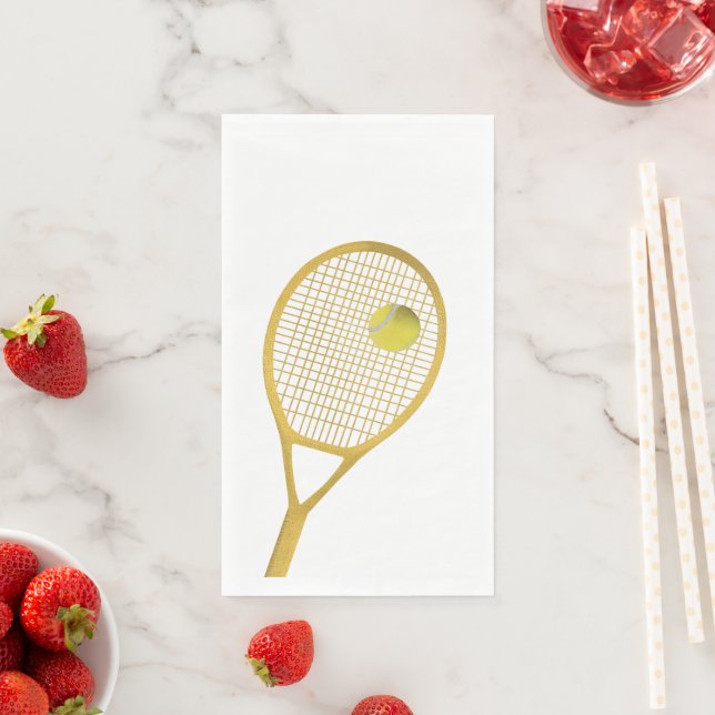 Gold White Modern Tennis Ball Weißes Racket Serviette (Beispiel)