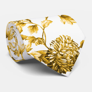 Gold & White Modern Vintage Botanical Floral Toile Krawatte