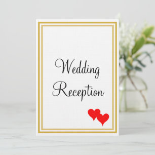 Gold White Monogram Wedding Reception Red Hearts Einladung