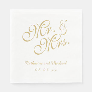 Gold White Mr. und Mrs. Hochzeitspapier Napkins Serviette