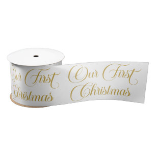 Gold White Our First Christmas Script Typografie Satinband