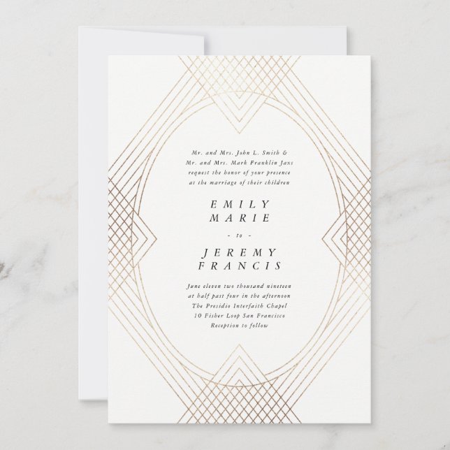 Gold White Oval Geometric Simple Modern Gatsby Einladung (Vorderseite)