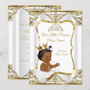 Gold White Pearl Princess Baby Shower Ethnic Einladung