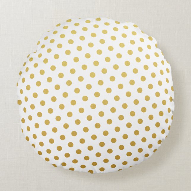 Gold & White Polka Dot Rundkissen Rundes Kissen (Vorderseite)