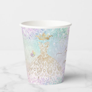 Gold White Quinceanera Kleid Pastel Butterfliegen Pappbecher