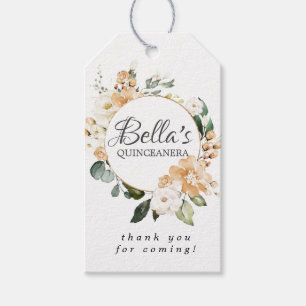 Gold White Rose Floral Quinceanera Gefallen Geschenkanhänger