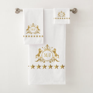 Gold White Royal Scrolls Crown Horses Monogram Badhandtuch Set