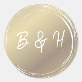 Gold & White Shiny Glam Moderne Minimale Hochzeit Runder Aufkleber
