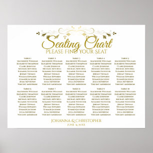 Gold & White Simple 10 Table Wedding Seating Chart Poster