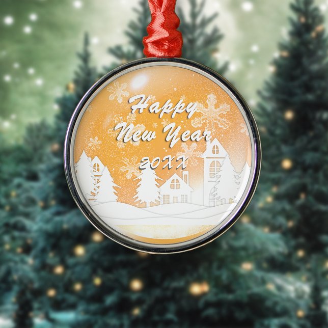 Gold White Snow House Frohe Weihnachten Ornament Aus Metall (Von Creator hochgeladen)