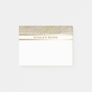 Gold White Sparkle Glam Trendy Personalisiert Post-it Klebezettel