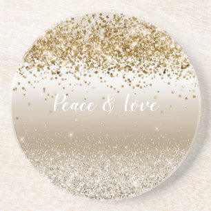 Gold White Sparkle Glitzer Peace Liebe Getränkeuntersetzer