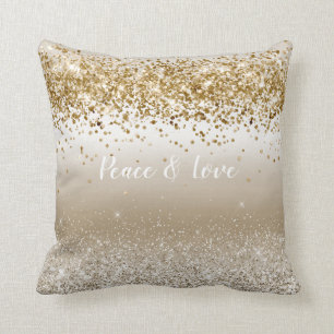 Gold White Sparkle Glitzer Peace Liebe  Kissen
