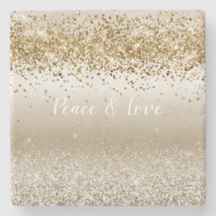 Gold White Sparkle Glitzer Peace Liebe             Steinuntersetzer