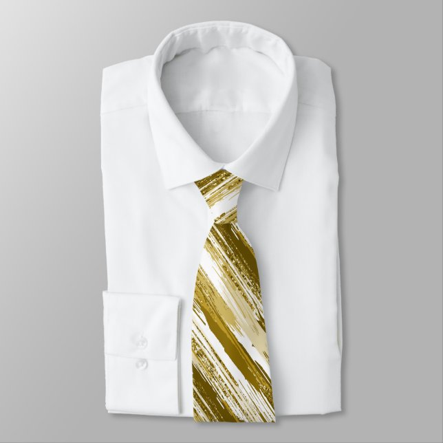Gold White Streak Moderne Abstrakte Neck Tie Krawatte (Gebunden)