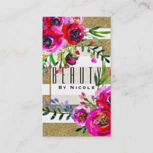 Gold White Stripes Bold Glam Floral Glam Botanisch Visitenkarte