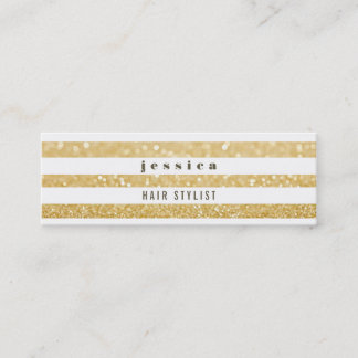 Gold & White Strips Haarstylist Skinncard Mini Visitenkarte