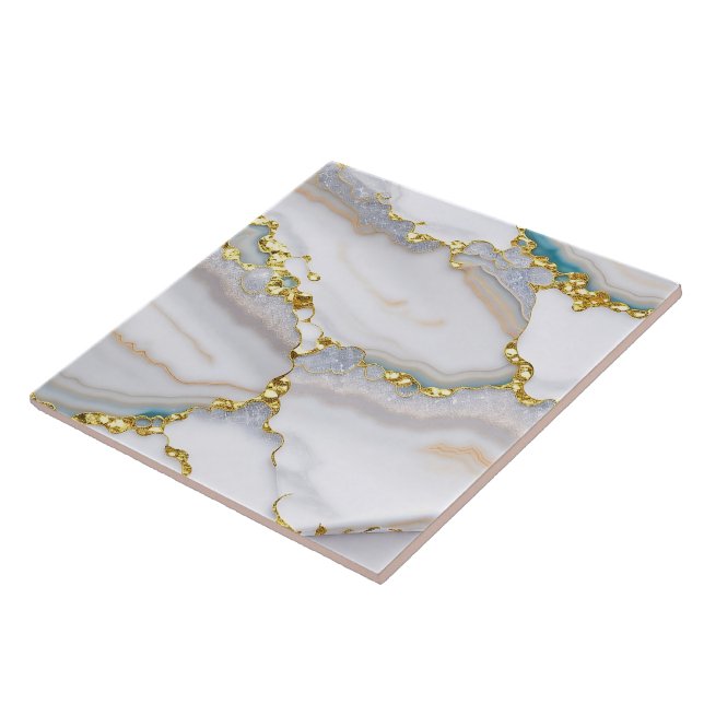 Gold White Trendy Marble Agate Collection Fliese (Seite)