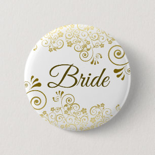 Gold & White Verziert Filigree Elegante Wedding Br Button