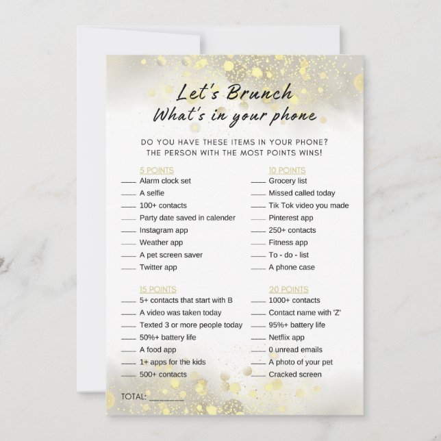 Gold White Was ist in deinem Handy Brunch Party Ga Einladung (Vorderseite)