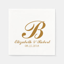 Gold White Wedding Monogram Serviette