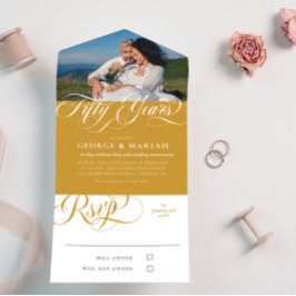 Gold White Wirbel Foto 50. Hochzeitstag All In One Einladung