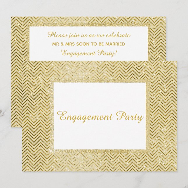 GOLD WHITE ZICKZACK GLITZER ENGAGEMENT PARTEI EINLADUNG (Vorne/Hinten)