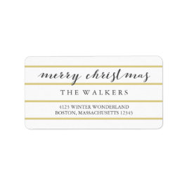 Gold Wide Pinstripes Script Frohe Weihnachten Adressaufkleber