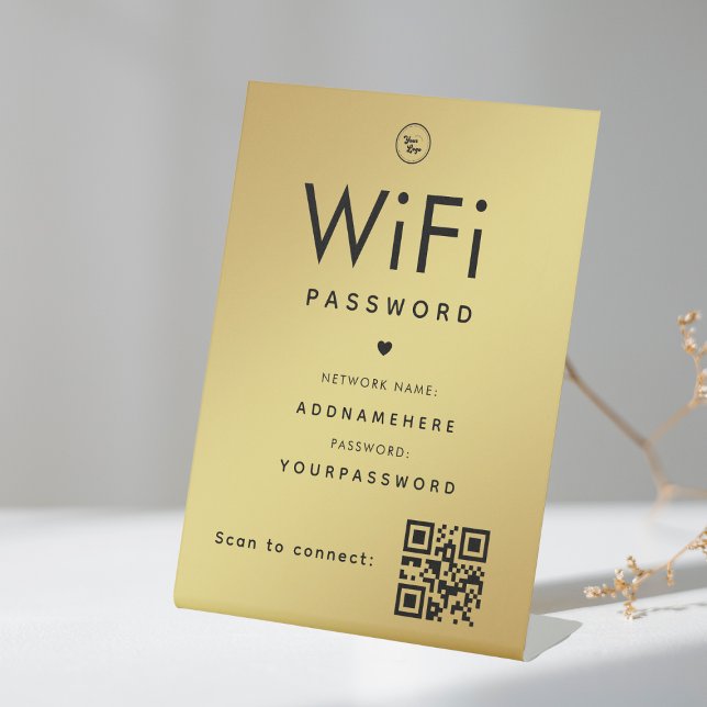 Gold WiFi Password Code Business Logo QR Code Sockelschild (Von Creator hochgeladen)