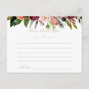 Gold Wild Feather Boho Tropical Floral Wedding Postkarte