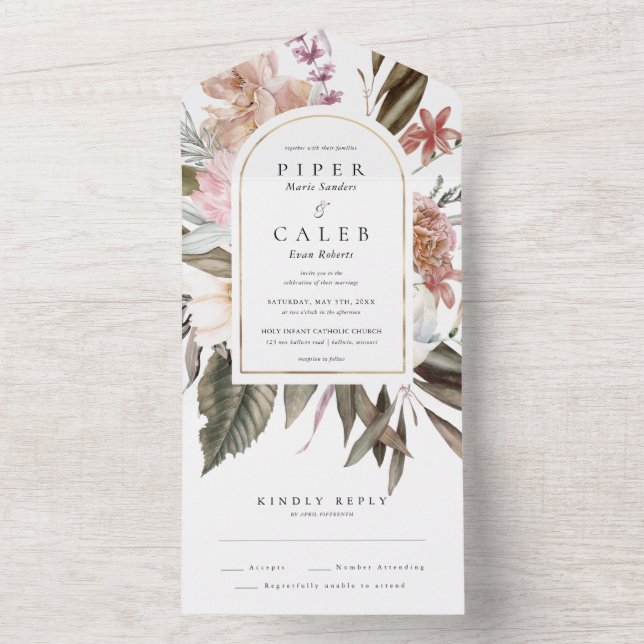 Gold Wildblume Wedding Arch All In One Einladung (Innen Boden)