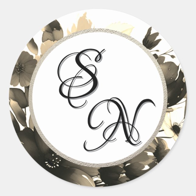 Gold Wildblumen Bouquet Monogram Initials Sticker (Vorderseite)