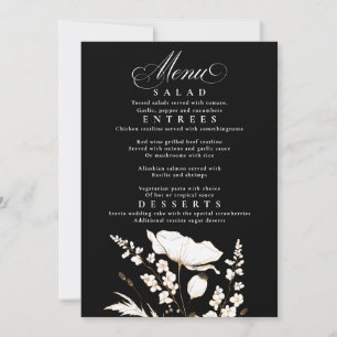 Gold Wildblumen Schwarz-Weiß-Hochzeitsmenü Einladung