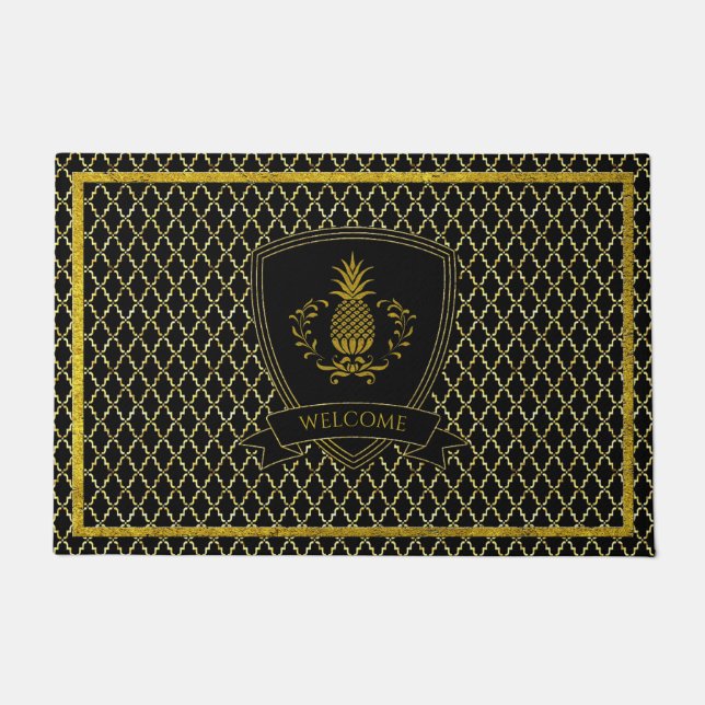 Gold Willkommene Ananas Quatrefolie Doormat Fußmatte (Vorderseite)