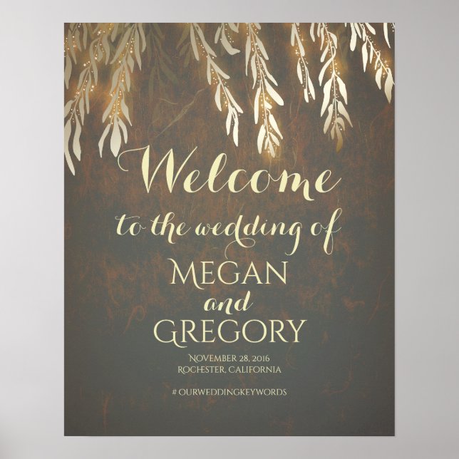 Gold Willow Tree Vintage Wedding Willkommenszeiche Poster (Vorne)