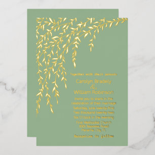 Gold Willows Light Sage Green Wedding Folieneinladung