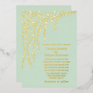Gold Willows Mint Green Wedding Foil Einladung