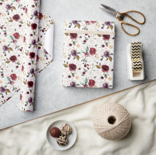 Gold Wine Burgund Blumenmuster Geschenkpapier