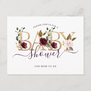 Gold Wine Burgundy Floral Baby Showroom Einladungspostkarte