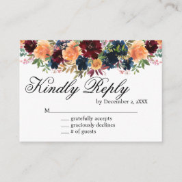 Gold Wine Burgundy Navy Blue Floral RSVP Card Begleitkarte