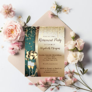 Gold-Wine-Glas, High Heels, Ballons-Renten-Party Einladung